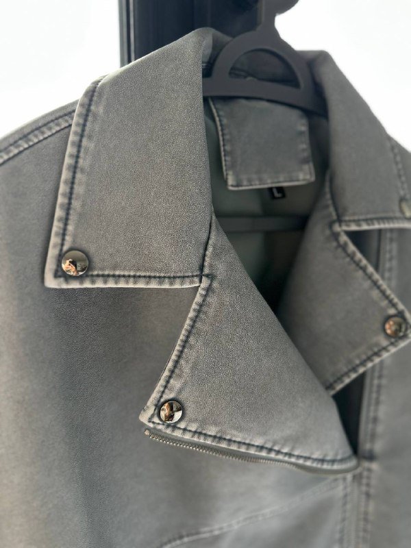 Куртка кожаная серая оверсайз размер L 2