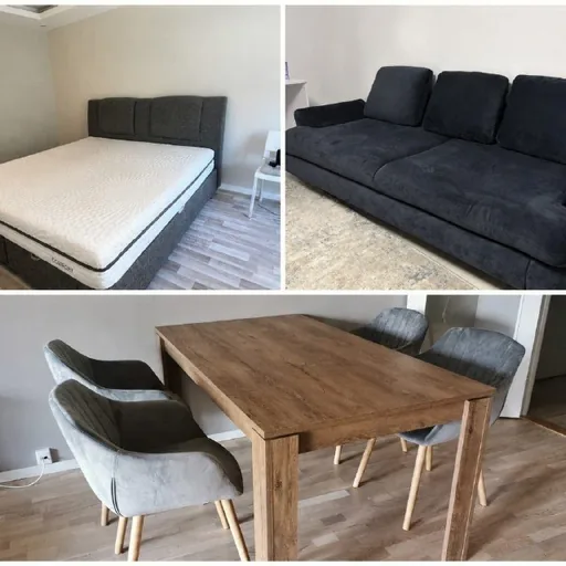 Двуспальная кровать, диван, стол и 4 кресла