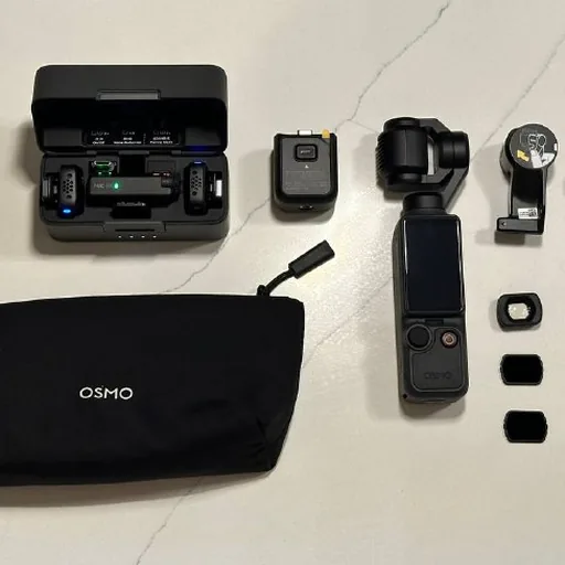 DJI Osmo Pocket 4, DJI Mic Mini, ND-фильтры, широкоугольный объектив, подсветка