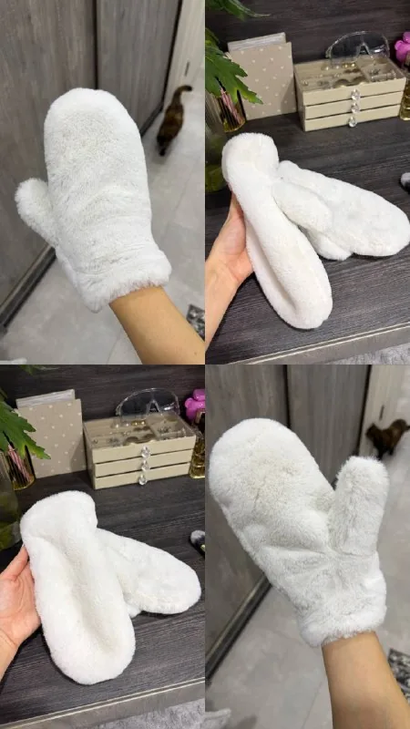 White fluffy mittens