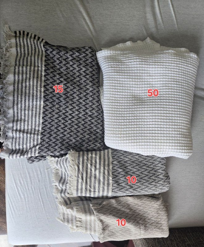 Турецкие пледы 2 маленьких, большой серый, большой белый вафельный
