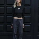Боди с открытой спиной, лонгслив с пирсингом, Black Cross Top 7