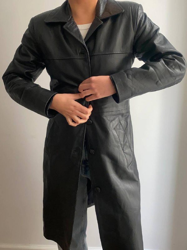 Винтажный кожаный тренч женский размер M 3