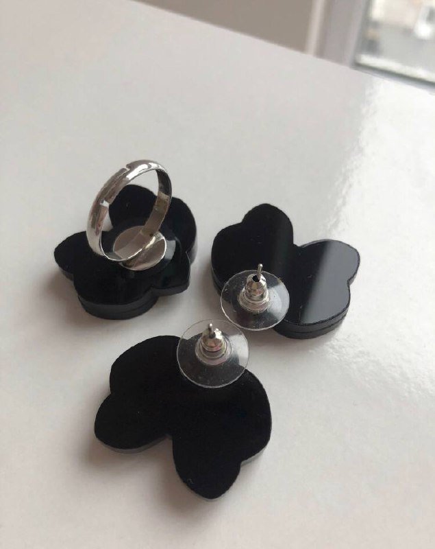 Чёрная орхидея серьги и кольцо набор