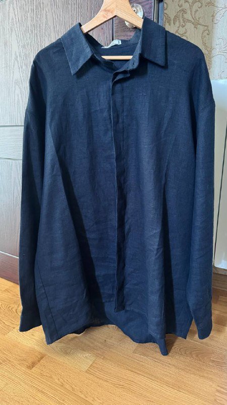 Мужская льняная рубашка Voishe темно-синяя oversize 3