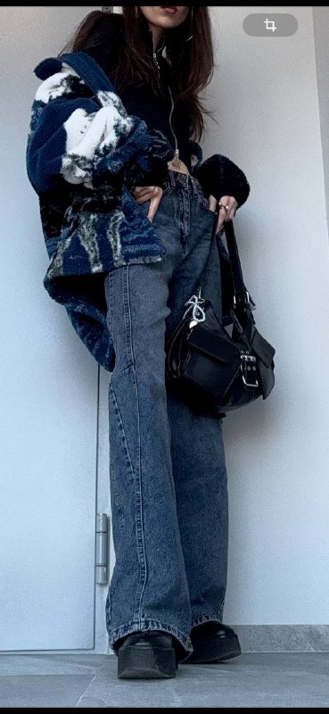 серый Лонг, джинсы, сумка, очки y2k 2