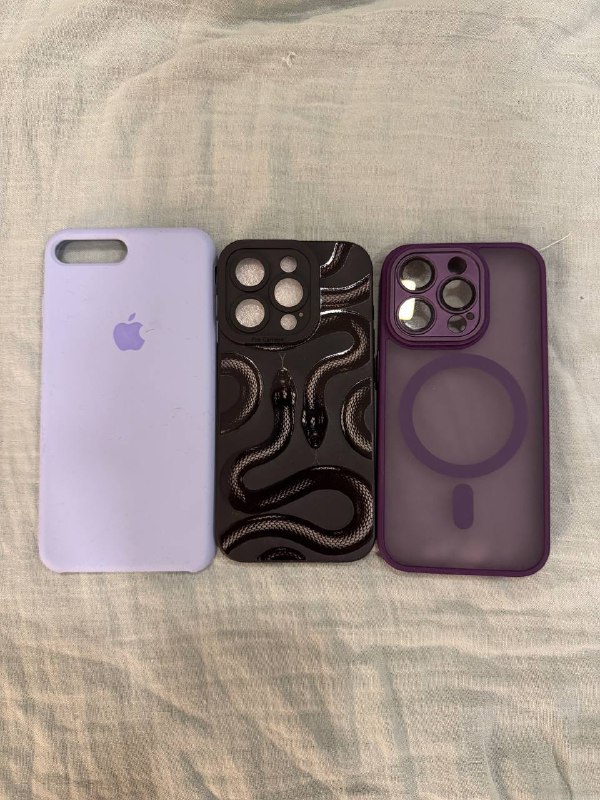 Сиреневый, чёрный с змеёй, прозрачный фиолетовый чехлы для iPhone