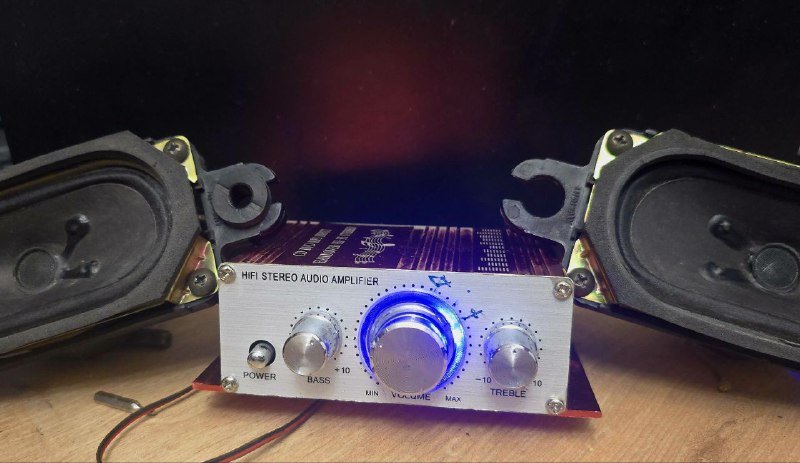 Амплифаер на 20 ватт с двумя динамиками и кабелем