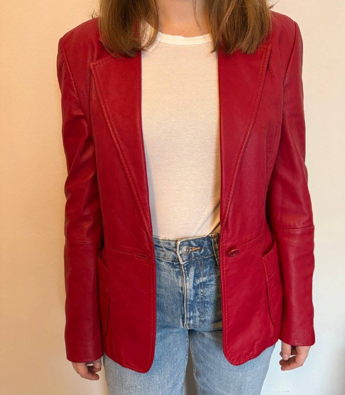 Винтажный кожаный пиджак Weekend Max Mara красный женщины 4