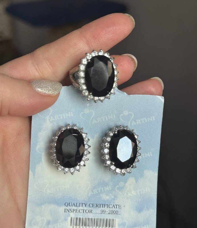 Чёрный комплект кольцо 17-18 размер, серьги, бирюзовые серьги, серьги sexy