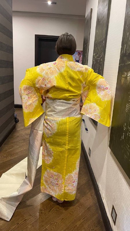 Японское кимоно - юката черное, желтое, фиолетовое 4