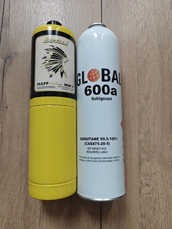 Баллон с MAPP газом и баллон с хладагентом 600a