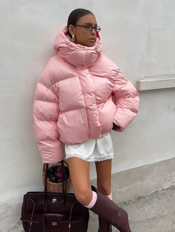 Нежно розовый пуховик размер M 2