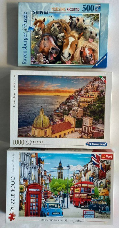 Пазлы Лошади Селфи 500 шт, Побережье Италии 1000 шт, Лондон 1000 шт