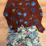 Вельветовая рубашка Benetton, гобеленовая юбка, кружевная рубашка 2