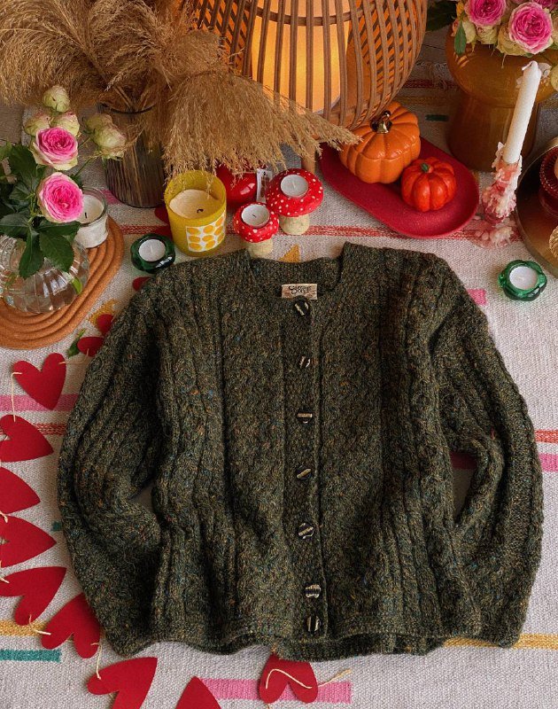винтажный ирландский кардиган из шерсти женский размер М
