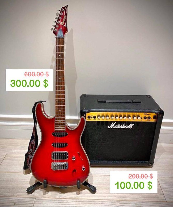 Электрогитара Ibanez SA360QM, комбо усилитель Marshall MG30DFX