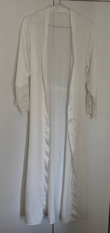 Шелковый комплект пижама и халат белые S/42 5