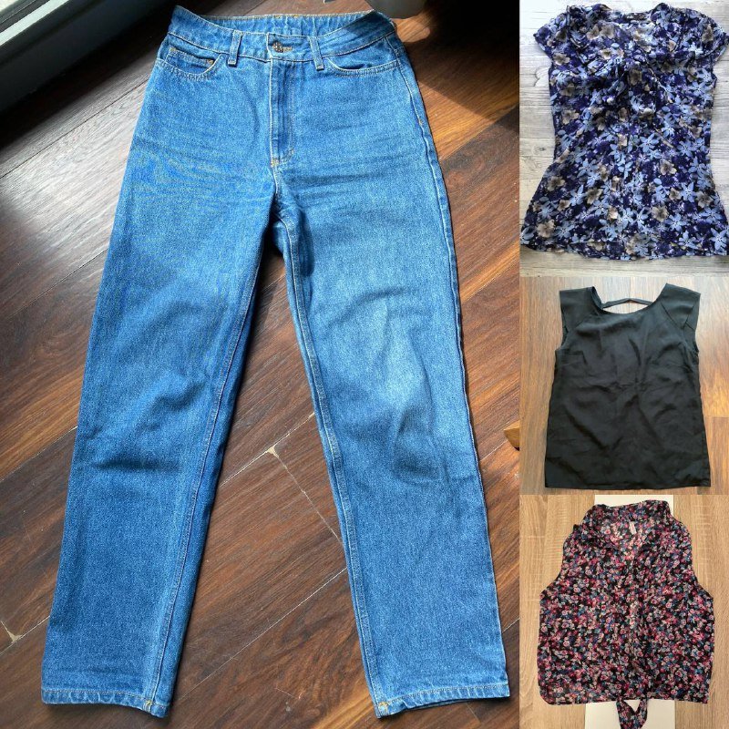 джинсы, черная блузка Jennyfer, синяя блузка Zolla, летняя блузка