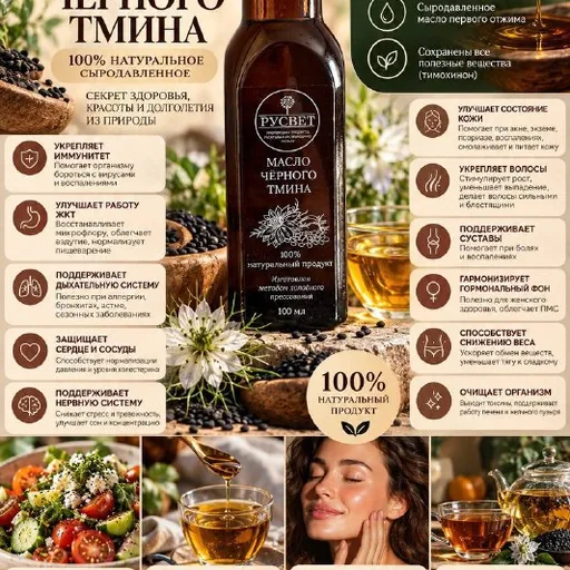 Натуральное масло чёрного тмина РусСвет 100 мл