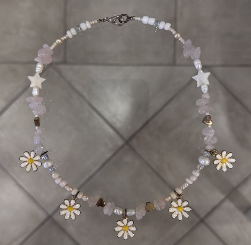 Черный чокер с жемчугом, чокер с ромашками, молочный чокер с жемчугом 2