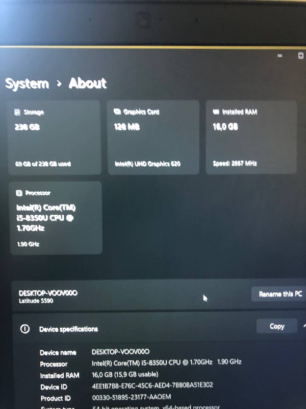 Ноутбук Dell Latitude 5590, Core i5, 16GB RAM 4