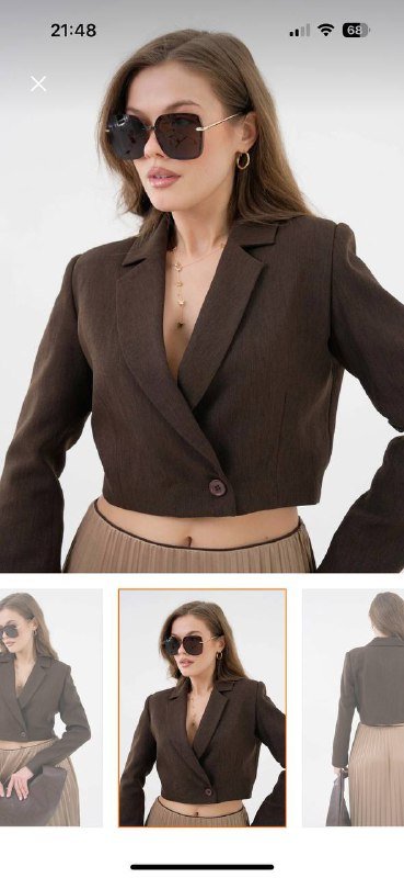 Женский короткий пиджак коричневого цвета, размер 36