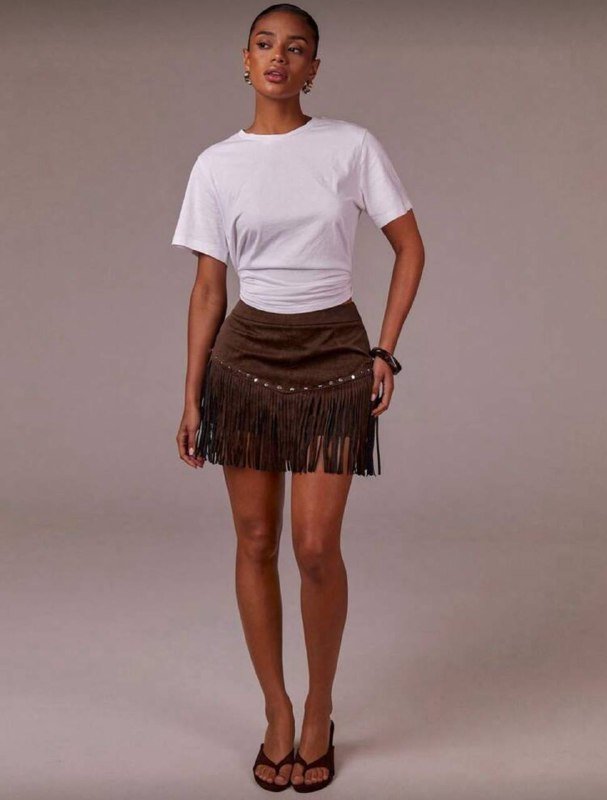 Юбка замшевая коричневая с бахромой, размер S-M 3