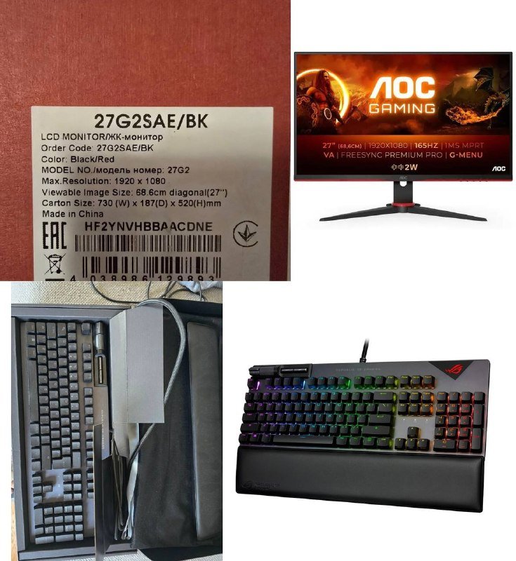 Монитор AOC G2SAE/BK 27'', Клавиатура ASUS ROG Strix Flare II UK