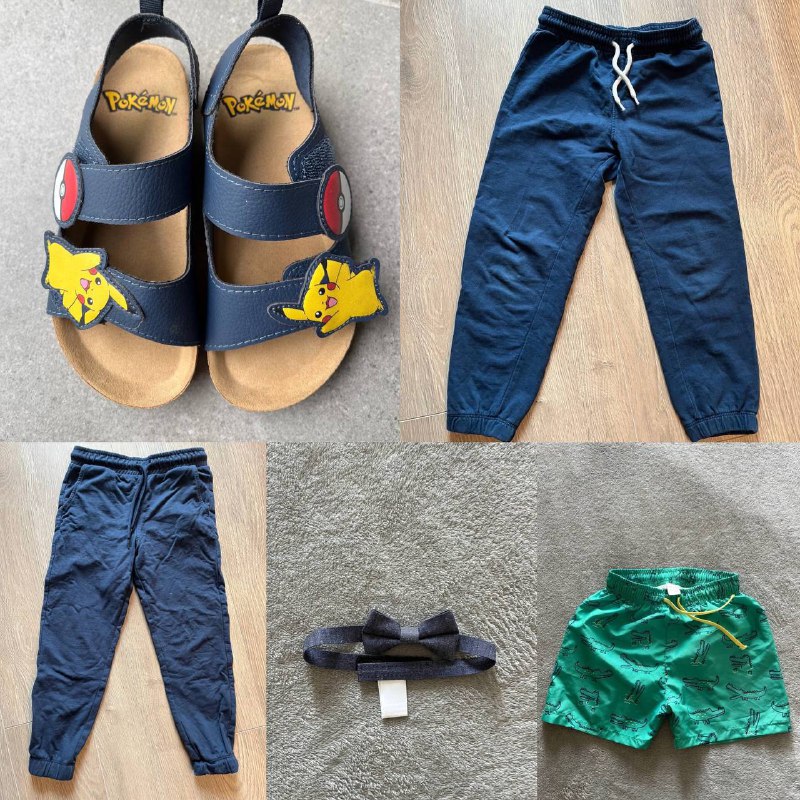 Сандали H&M, спортивные штаны OVS, штаны Okaidi, бабочка LC Waikiki, плавки LCW baby