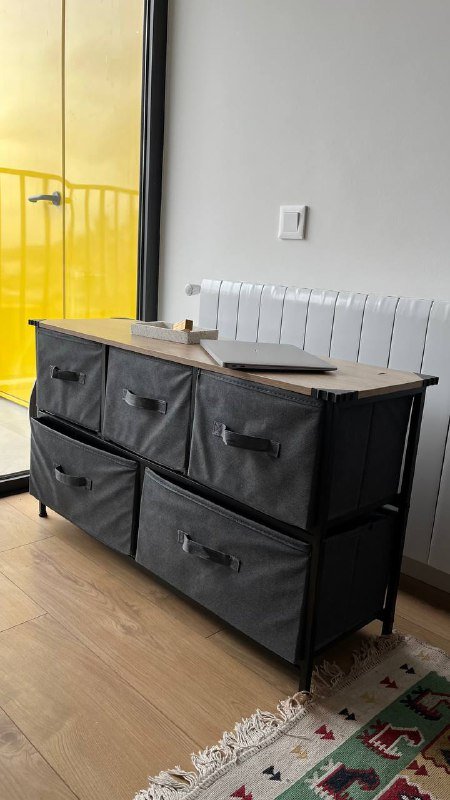 Стеллаж тумба под ТВ с коробами для хранения