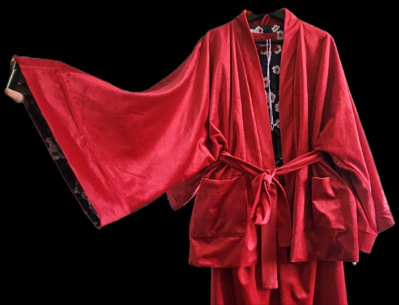 Комплект велюровый кардиган и брюки палаццо красного цвета