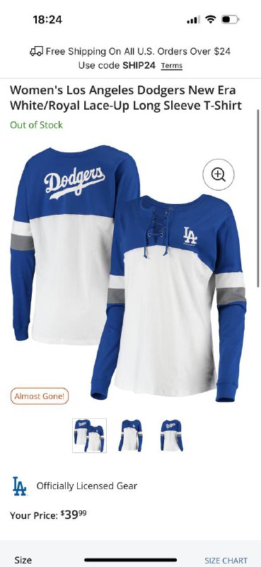 Women's Los Angeles Dodgers Lace-Up Long Sleeve T-Shirt 7