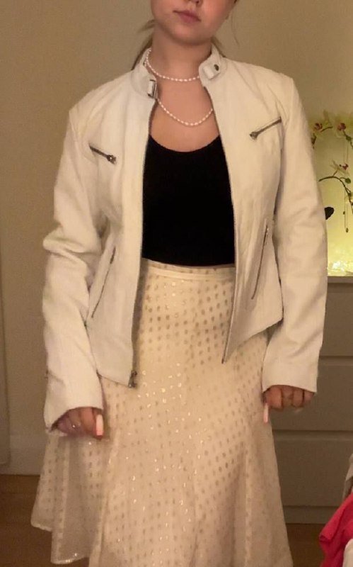 Натуральный белый кожаный женский жакет 2