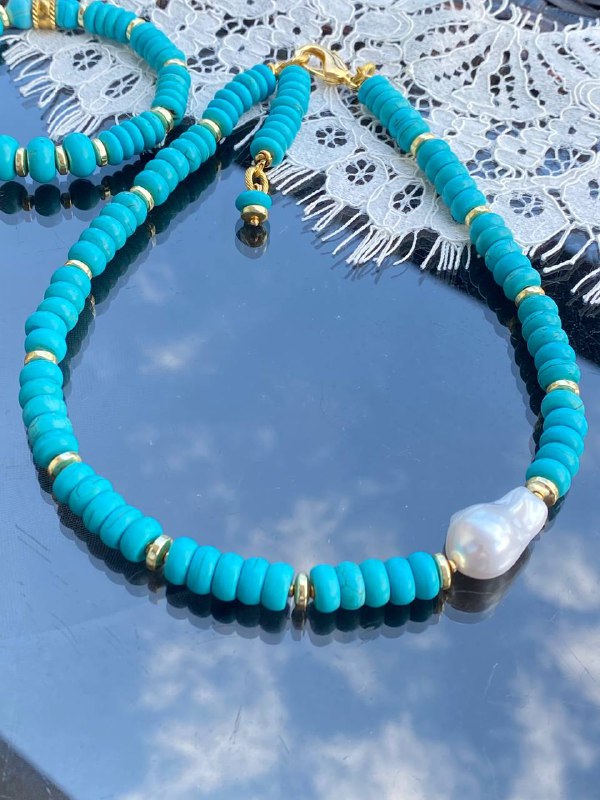 Чокер из говлита, браслет, серьги комплект 3