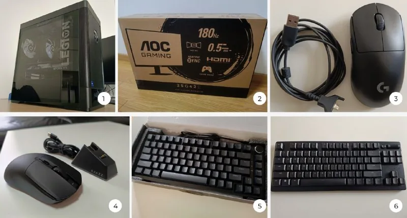 ПК Legion T5, монитор AOC 25G42E, мыши Logitech и AJAZZ, клавиатуры AJAZZ и Razer