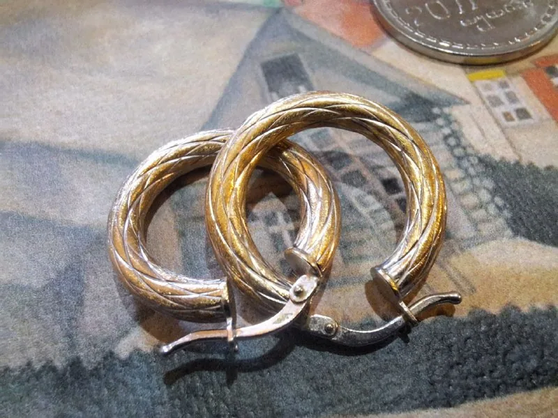 Золотые серьги, жёлтое и белое золото, 2 грамма 1
