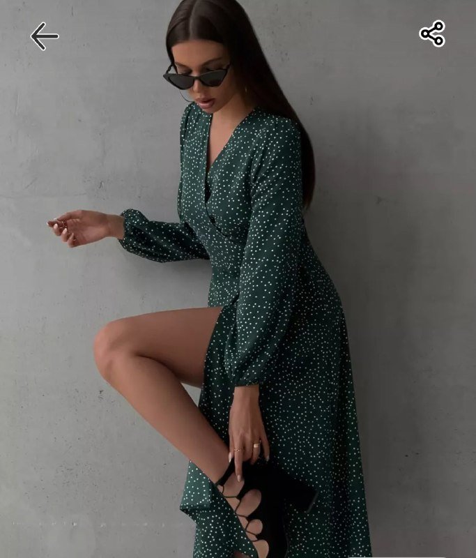 Платье женское зеленое в горошек