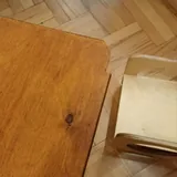 Стеклянный столик, стол из фанеры, вешалки, стеллаж 5