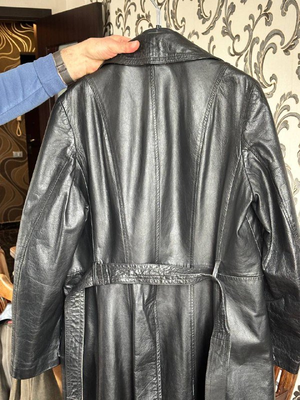 винтажный мужской кожаный плащ пальто черного цвета L XL 3