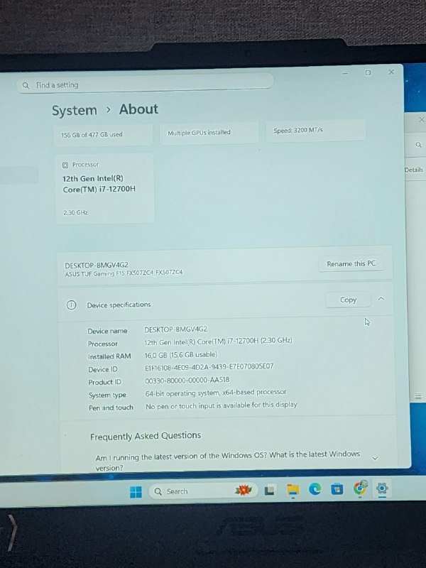 Asus Tuf 15 i7 12700 RTX 3050 16GB RAM 6
