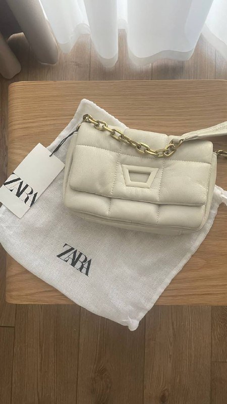 Дутая сумочка ZARA с цепочкой и текстильным чехлом 2