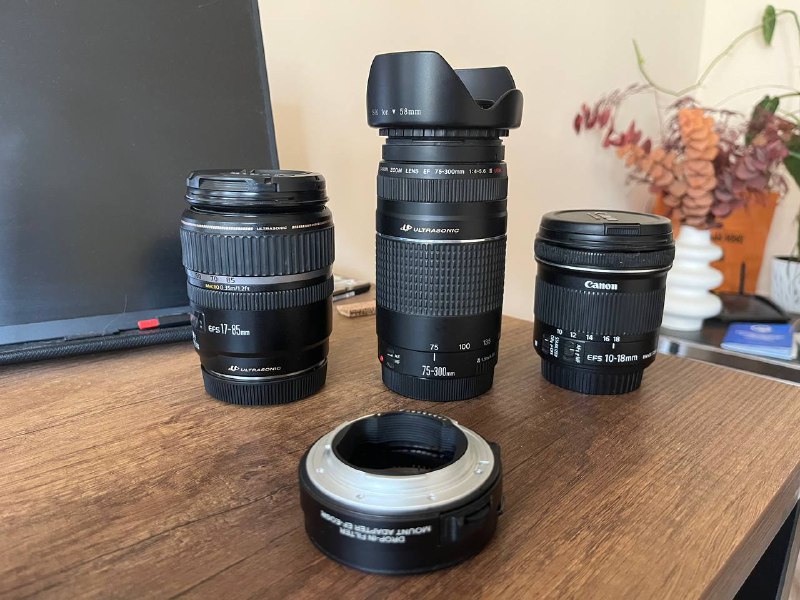 Объективы Canon EF 75-300, EFS 17-85, EFS 10-18 с переходником