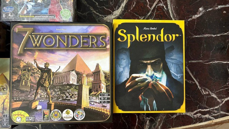 Монополия Super Mario Bros, Дженга, 7 Wonder, Cluedo, 7 wonders duel, Catan, Уно, Splendor 4