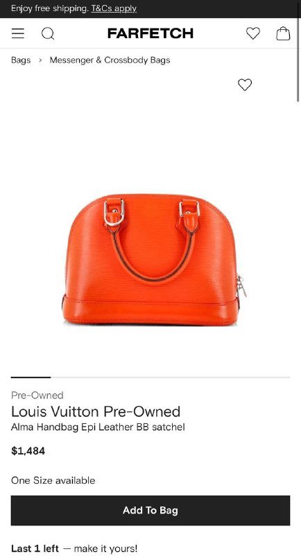Louis Vuitton Alma BB Epi Leather Crossbody Bag Orange