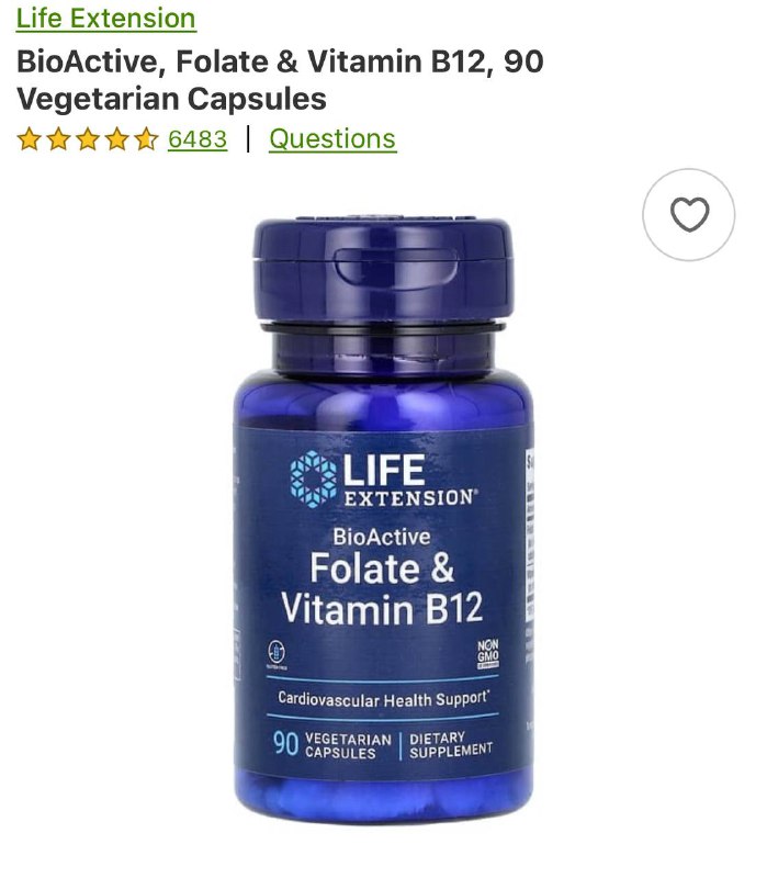 Витамины Life extension Фолат и В12 90 капсул