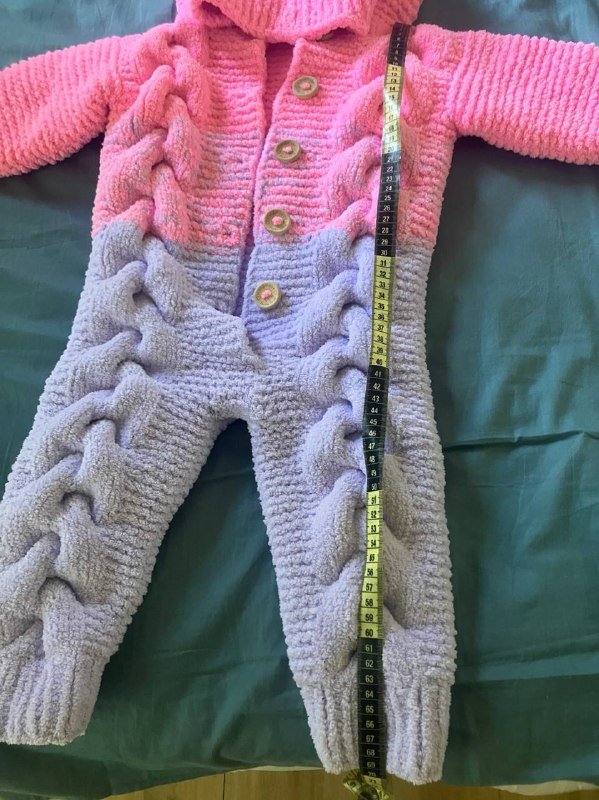 Вязаный комбинезон, шапка и пинетки для девочки 2