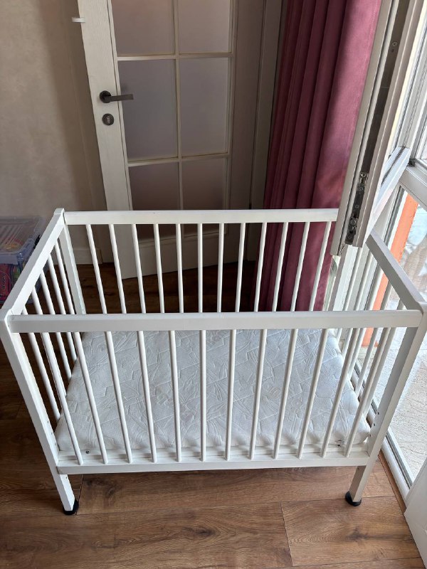 Детская кровать с матрасом 90x60 белая дерево
