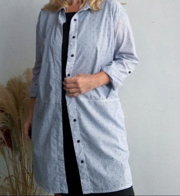 Длинная рубашка-туника бело-голубая полоска XXL