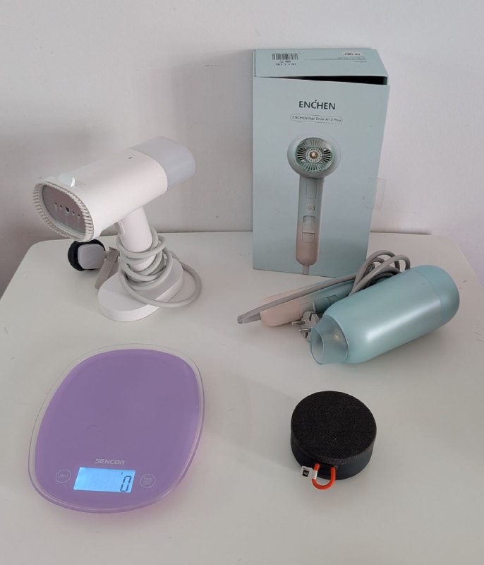 Небулайзер Armo Line, фен дорожный Enchen, блютуз колонка Xiaomi, кухонные весы Sencor 3